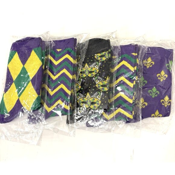 NWT 5 Pairs of Mardi Gras Socks One Size Fits Most - Picture 1 of 7